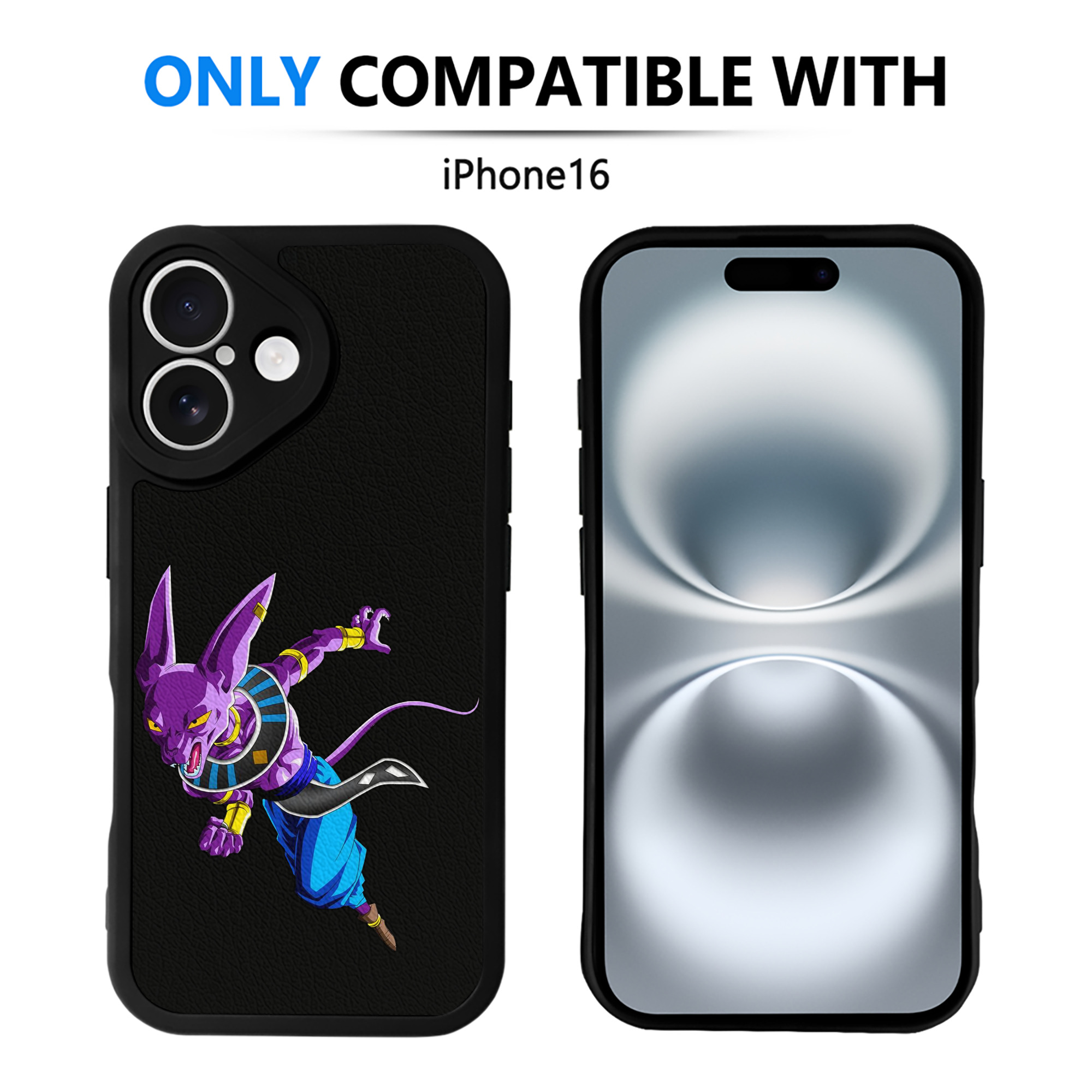 （画像用） ドラゴンボール ビルス 破壊神ビルス DRAGON BALL Beerus Birusu 【iPhone 16シリーズ対応】シリコンスマホケース（レザー調） 材質：シリコン